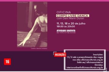 Inscrições abertas para Oficina “Corpo Livre Dança” em Itapetininga