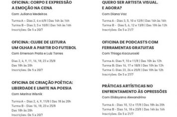 Oficinas Culturais online para o mês de agosto “Formação para o Interior” estão com inscrições abertas para Itapetininga