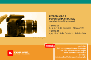 “Oficina: Introdução à Fotografia Criativa” está com inscrições abertas em Itapetininga
