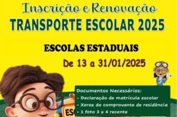 Inscrição e renovação para transporte escolar 2025 para alunos das escolas estaduais