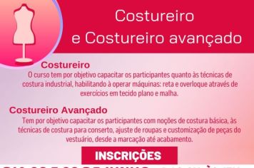 Inscrições para o Curso de Costureiro e Costureiro Avançado serão nos dias 08 e 09 