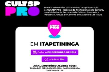 Itapetininga vai receber GIRO PRO do CULTSP PRO - Escolas de Profissionais da Cultura