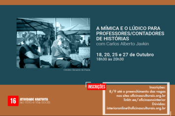 Oficina: A Mímica e o Lúdico para Professores/Contadores de Histórias abre inscrições em Itapetininga