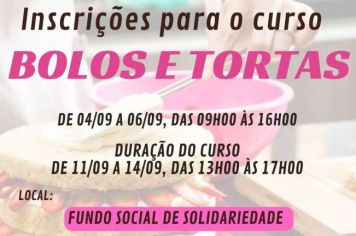 Fundo Social de Itapetininga abre inscrições nesta segunda-feira, dia 4, para o curso gratuito de Bolos e Tortas