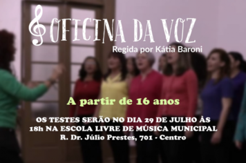 Escola Livre Municipal de Música de Itapetininga oferece “Oficina da Voz”