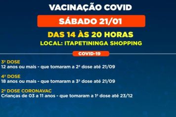 Itapetininga retoma vacinação contra a Covid no Shopping neste sábado (21)