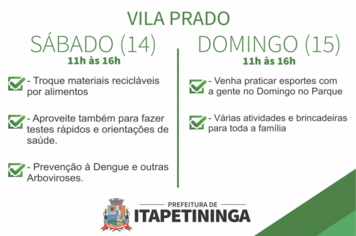 “Câmbio Verde” e “Domingo no Parque” terão programação neste fim de semana na Vila Prado