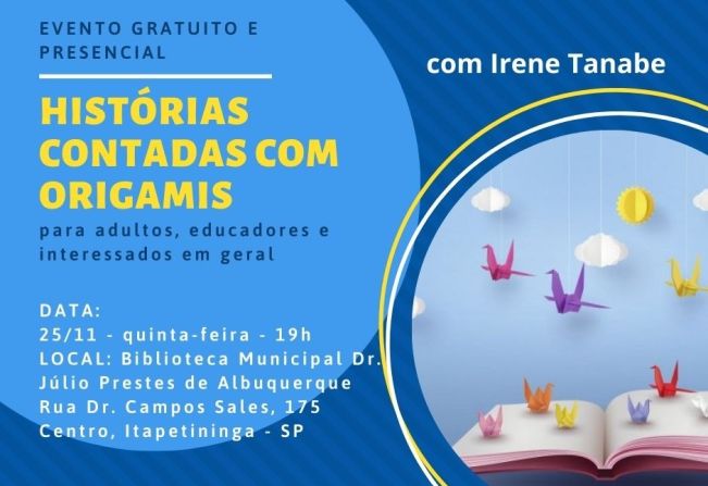 Biblioteca Municipal de Itapetininga terá Contação de Histórias com Origamis