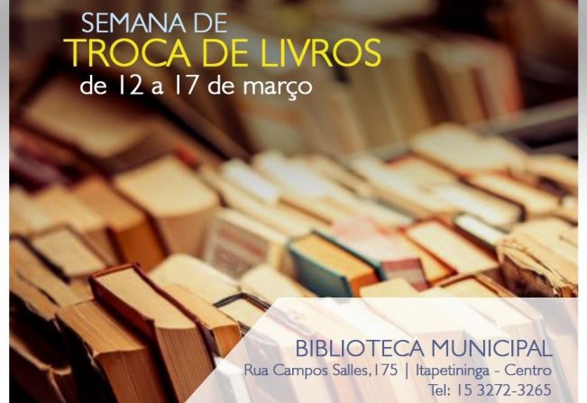  “Troca de Livros” termina no próximo sábado (17) na Biblioteca Municipal