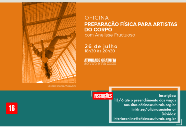 Inscrições abertas para Oficina “Preparação Física para Artistas do Corpo” em Itapetininga