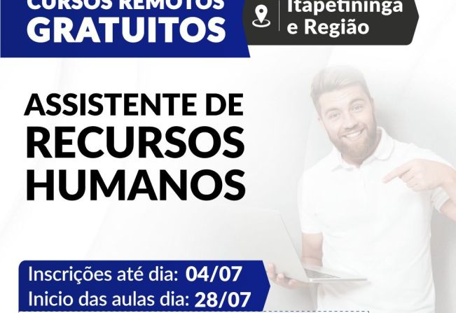 Inscrições abertas para curso remoto de Assistente de Recursos Humanos exclusivo para pessoas com deficiência da região de Itapetininga