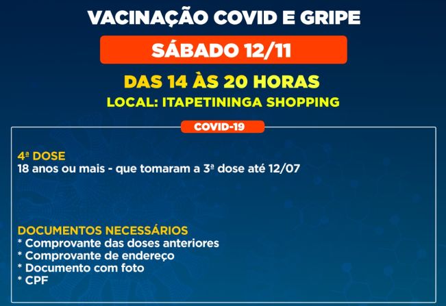 Itapetininga realiza vacinação contra a Gripe e Covid no Shopping neste sábado (12)