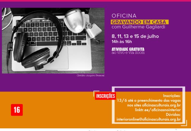 Oficina “Gravando em Casa” está com inscrições abertas em Itapetininga