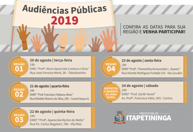 Audiências Públicas Municipais continuam nesta quarta-feira (21), em Itapetininga