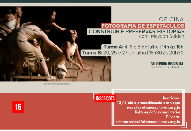 Inscrições abertas para Oficina de Fotografia de Espetáculos em Itapetininga