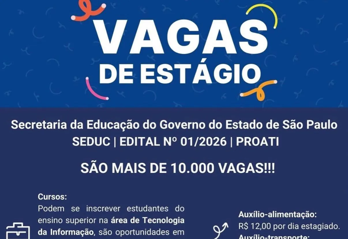 Governo de SP abre 52 vagas de estágio em Itapetininga pelo PROATI