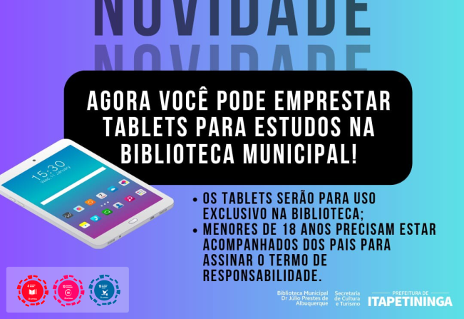 Biblioteca Municipal “Dr. Júlio Prestes de Albuquerque”, em Itapetininga, disponibiliza tablets para frequentadores