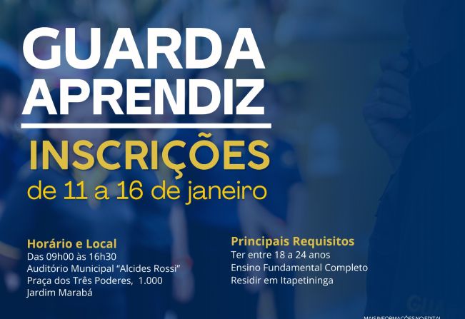 Prefeitura de Itapetininga abre Processo Seletivo do Programa Guarda Aprendiz para contratação de 72 jovens entre 18 a 24 anos