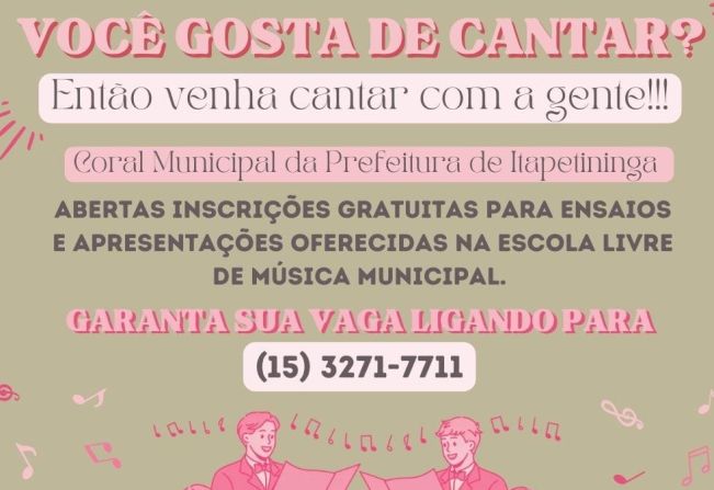 Coral Municipal da Prefeitura de Itapetininga tem inscrições abertas para novas vozes