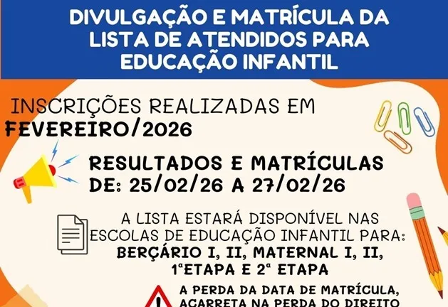 Secretaria de Educação informa sobre lista de atendidos e período de matrículas para Educação Infantil