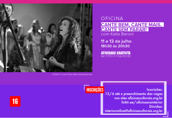 Abertas inscrições para Oficina “Cante Bem, Cante Mais, Cante sem Parar” em Itapetininga