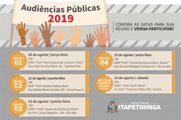 Audiências Públicas Municipais iniciam no dia 20 de agosto