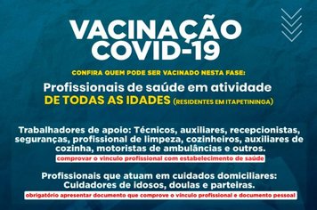 Prefeitura de Itapetininga divulga novos grupos para vacinação contra Covid-19