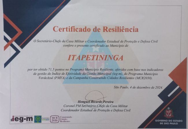 Itapetininga é reconhecida pelo Governo do Estado como Município Resiliente