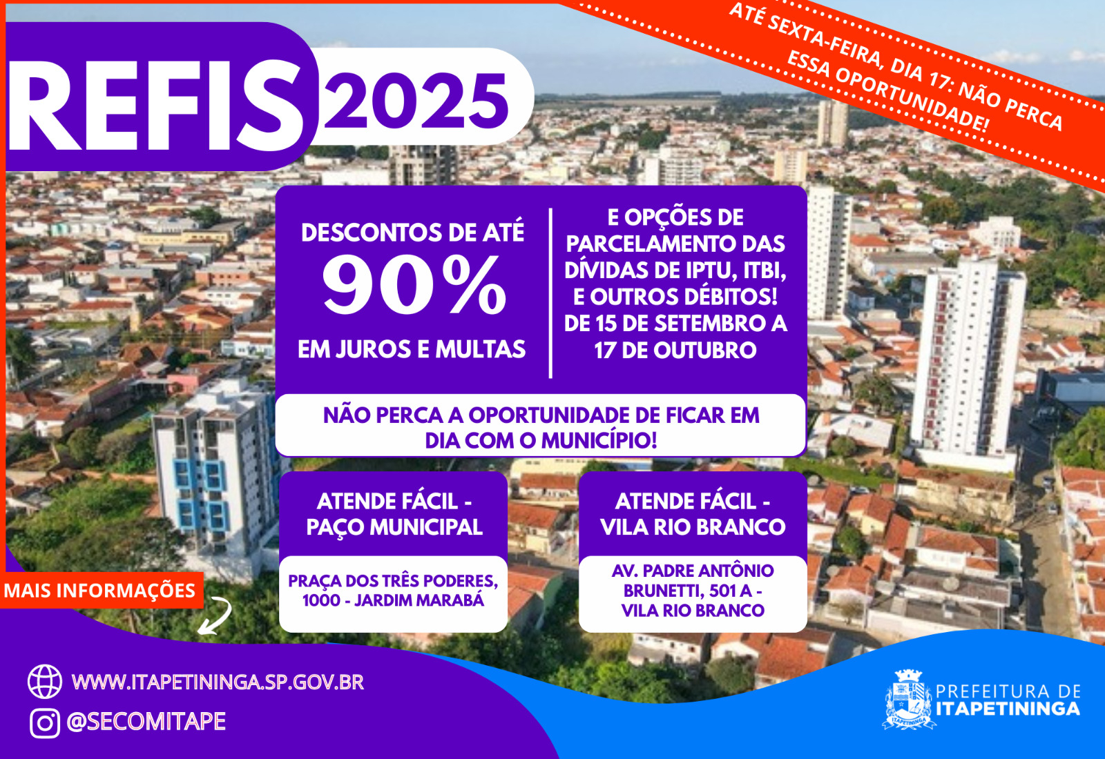 Últimos dias para aderir ao REFIS 2025 em Itapetininga