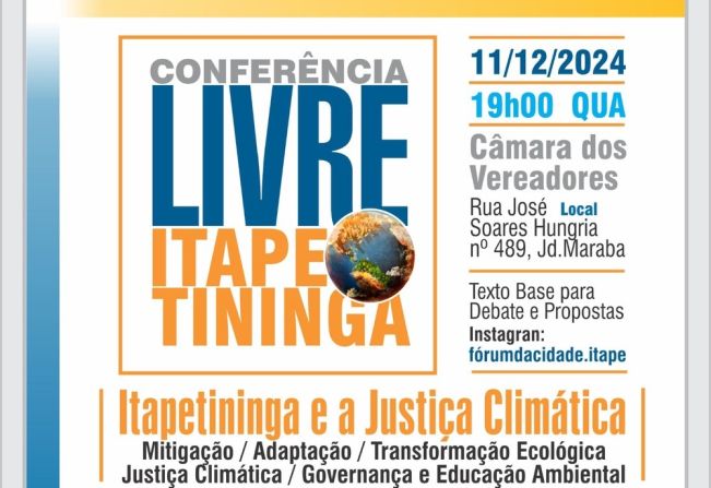 1ª Conferência de Meio Ambiente será realizada nesta quarta-feira, 11, em Itapetininga