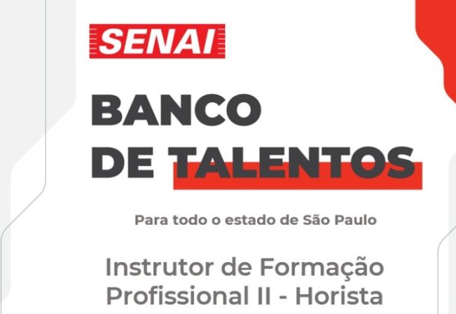 Vaga de Instrutor de Formação Profissional no SENAI