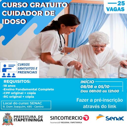 Trabalho e ETEC inscrevem para curso gratuito de cuidador de idosos