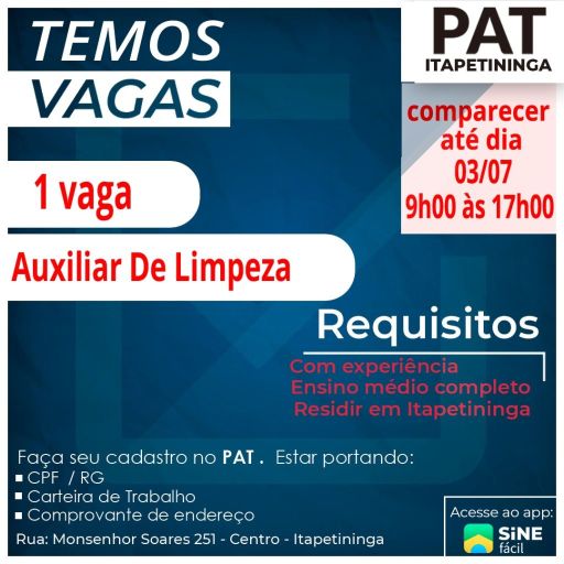 PAT De Itapevi Oferece 111 Vagas De Emprego